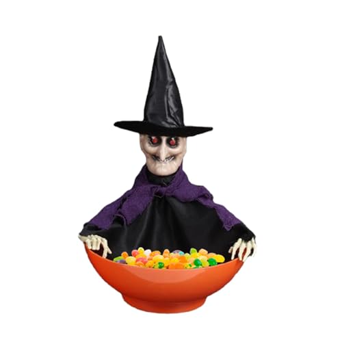 Weppduk Animierte Süßigkeitenschale, Halloween-Dekorationen, Halloween-Animierte Hexen-Süßigkeitenschale – Hexen-Süßigkeitenschale mit LED-Augen und gruseligem Klang für Halloween, Versammlungen von Weppduk
