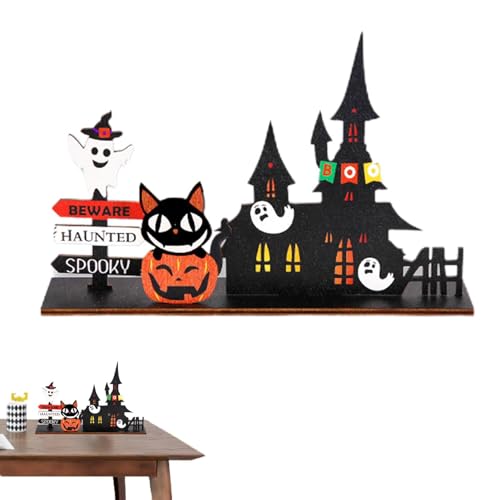 Weppduk Halloween-Holz-Schilder, rustikale abgestufte Tablett-Dekoration – Halloween-Boo gruselige Schilder, niedliche Holzschilder für gestufte Tabletttische, Halloween-Dekoration von Weppduk