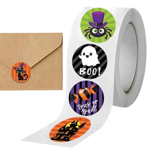 Weppduk Halloween-Umschlag-Aufkleber – runde Urlaubs-Aufkleberrolle für Leckerli-Tüten | Rolle Halloween-Aufkleber Rolle, runde Siegeletiketten-Aufkleber, Umschlagsdichtungen Paster für von Weppduk