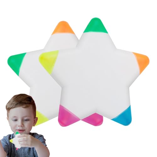 Weppduk Mehrfarbiger Stern-Textmarker, 2 x fünfzackiger Stift für Kinder, Sternform, farbiger fluoreszierender Stift, Marker, Aquarell für Arbeitsnotizen, Bilder von Weppduk