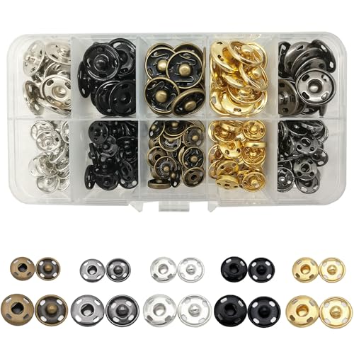 80 Sätze 10/15mm Metall-Druckknöpfe aus Messing zum Aufnähen für Geldbörse, Handtasche, Kleidung, Schuhe und Hüte, Nähreparatur (5 Farben) von WeqeYent
