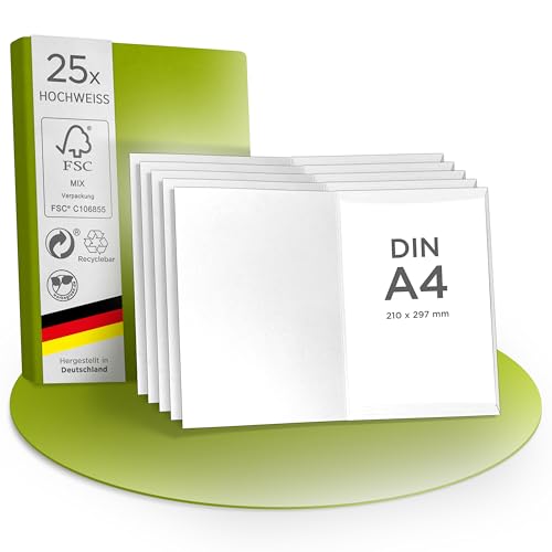 Werbegrün Urkundenmappen A4 (25 Stück) Weiß [Hochweiß] | FSC® MIX 70% | A4 Zertifikatsmappen aus 320g/m² Pappe | Made in Germany | Zeugnismappen für Schulen direkt vom Hersteller von Werbegrün