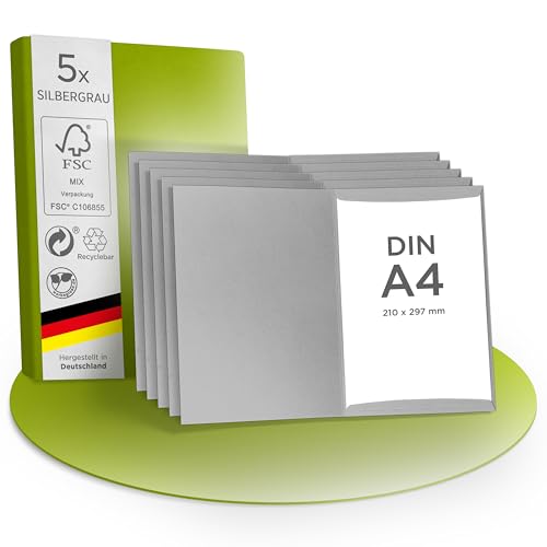 Werbegrün Urkundenmappen A4 (5 Stück) Grau [Silbergrau] | FSC® MIX 70% | A4 Zertifikatsmappen aus 320g/m² Pappe | Made in Germany | Zeugnismappen für Schulen direkt vom Hersteller von Werbegrün