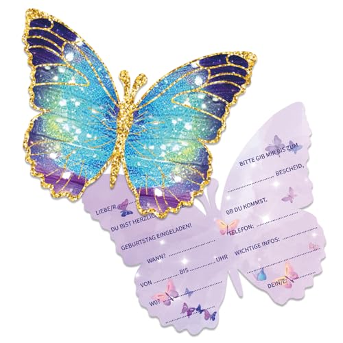 Werfunee - 12 Stück Einladungskarten Kindergeburtstag Mädchen - 14 x 11 cm Schmetterlingen Einladungskarten Geburtstag - Einladung Kindergeburtstag Mädchen - Geburtstagseinladungen Mädchen Werfunee - 12 Stück Einladungskarten Kindergeburtstag Mädchen - 14 x 11 cm Schmetterlingen Einladungskarten Geburtstag - Einladung Kindergeburtstag Mädchen - Geburtstagseinladungen Mädchen von Werfunee