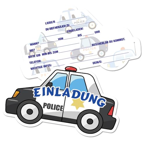 Werfunee - 12er Einladungskarten Kindergeburtstag Junge - 13 x 8 cm Polizeiauto Einladungskarten Geburtstag - Einladung Kindergeburtstag Junge - Geburtstagseinladungen Junge Werfunee - 12er Einladungskarten Kindergeburtstag Junge - 13 x 8 cm Polizeiauto Einladungskarten Geburtstag - Einladung Kindergeburtstag Junge - Geburtstagseinladungen Junge von Werfunee