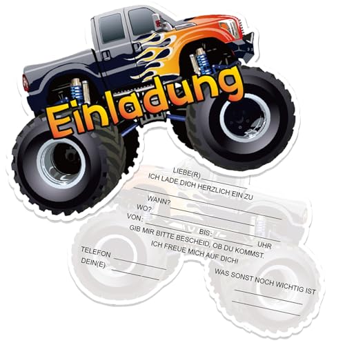 Werfunee - 12er Einladungskarten Kindergeburtstag Junge - 15 x 10.5 cm Bigfoot-Buggy Einladungskarten Geburtstag - Einladung Kindergeburtstag Junge - Geburtstagseinladungen Junge Werfunee - 12er Einladungskarten Kindergeburtstag Junge - 15 x 10.5 cm Bigfoot-Buggy Einladungskarten Geburtstag - Einladung Kindergeburtstag Junge - Geburtstagseinladungen Junge von Werfunee