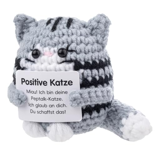 Werfunee Gestrickte Katze Positive Geschenke, Pocket Hug Glücksbringer Prüfung Positive Kartoffel Deutsch Ersatz, Positive Mutmacher Geschenke für Freunde Kollegen Familie, Einschulung Geschenk von Werfunee