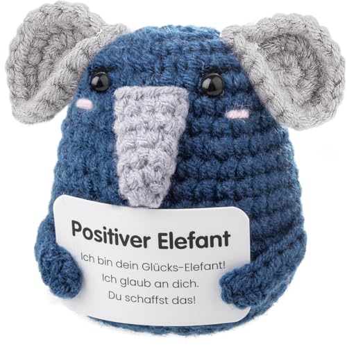 Werfunee Glücksbringer Positive Kartoffel, Pocket Hug Positiver Elefant Strickwolle Positive Kartoffel Deutsch, Positive Mutmacher Geschenke, Gute Besserung Geschenk motivationsgeschenke von Werfunee