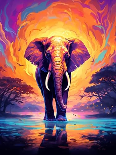 Wergund Diamond Painting Elefant, Diamant Painting Bilder Tier, DIY Cross Stickerei Malerei Kits,Wohnzimmer Schlafzimmer Büro Wand Und Eingang Dekoration（30x40cm）-7 von Wergund