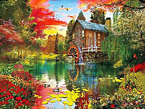 Wergund Diamond Painting Haus, Diamant Painting Bilder Landschaft, DIY Cross Stickerei Malerei Kits,Wohnzimmer Schlafzimmer Büro Wand Und Eingang Dekoration（30x40cm）-111 von Wergund