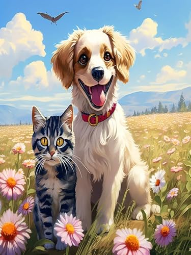 Wergund Diamond Painting Hund, Diamant Painting Bilder Tier, DIY Cross Stickerei Malerei Kits,Wohnzimmer Schlafzimmer Büro Wand Und Eingang Dekoration（30x40cm）-14 von Wergund