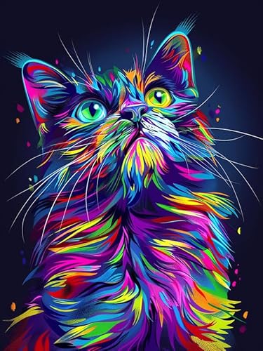 Wergund Diamond Painting Katze, Diamant Painting Bilder Tier, DIY Cross Stickerei Malerei Kits,Wohnzimmer Schlafzimmer Büro Wand Und Eingang Dekoration 30x40cm-20 von FangZin