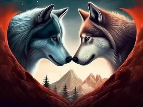 Wergund Diamond Painting Wolf, Diamant Painting Bilder Tier, DIY Cross Stickerei Malerei Kits,Wohnzimmer Schlafzimmer Büro Wand Und Eingang Dekoration-30x40cm-28 von Wergund