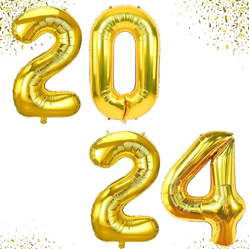 Wergund Gold Folienballons 2024 Zahlen Luftballons-Ballon Dekorationen Luftballons 2024 Abschlussfeier Dekoration, Jahreswechsel Neujahr Silvester Party Dekorationen-40 Zoll von Wergund