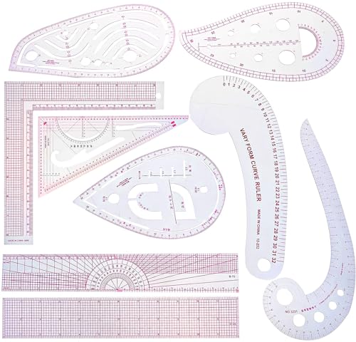 PetierWeit 9 Stück Nählineal, Kurvenlineal Schneiderbedarf, Lineal Nähen, Französisches Kurvenlineal Schneiderlineal Metrisches Lineal Set, Nähzubehör für DIY Kleidung, Musterdesign von WerkWeit