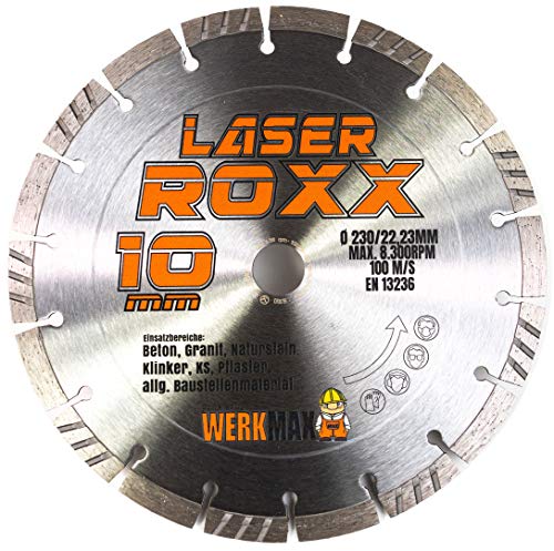 Werkmax Diamantscheibe 230 mm. Laser Roxx. Für Beton, Granit, Klinker, Mauerwerk und Ziegel von Werkmax