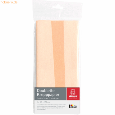 10 x Werola Krepppapier Doublette 90g/qm 125x25cm weiß-apricot von Werola