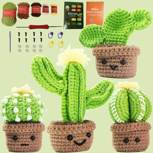 Weronique 4-teiliges Kaktus-Häkelset für Anfänger, DIY-Häkel-Strickmaterial-Set enthält alle benötigten Werkzeuge, bestes Geschenk für Freunde und jemanden, den Sie lieben (40% + Garn) von Weronique