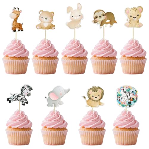 Cupcake-Dekorationen mit Tiermotiven, Safari-Kuchendekorationen, Happy Birthday-Kuchen, geeignet für Kinder, wilder Dschungel, Tier-Themenparty, Feier, Party, Event, Baby-Taufbedarf, 36 Stück Cupcake-Dekorationen mit Tiermotiven, Safari-Kuchendekorationen, Happy Birthday-Kuchen, geeignet für Kinder, wilder Dschungel, Tier-Themenparty, Feier, Party, Event, Baby-Taufbedarf, 36 Stück von Werownsgso