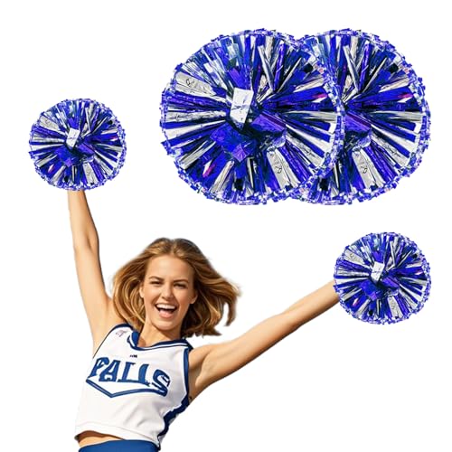 Werownsgso 2 Stück Cheerleading Pompoms, Cheerleader Pompons Mit Handle, Bright Metallic Cheers Ball, Pompoms Cheerleading für Spiele Sport Wettbewerb Tanz Party Karnevalspartys (Blau & Silber) von Werownsgso