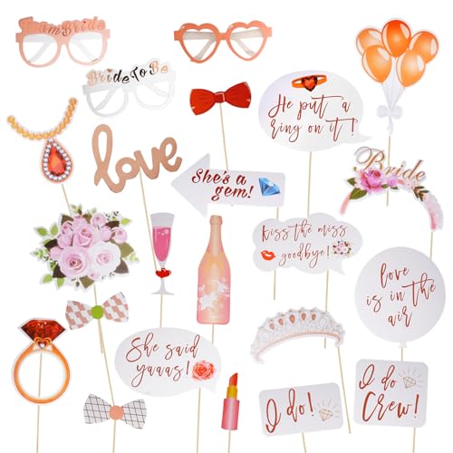 Werownsgso 23 Stück JGA Fotobox Accessoires，Hochzeit Photo Booth Requisiten，Rose Gold Fotoboxzubehör für Wedding Hochzeitsdeko， Junggesellinnenabschied，JGA Frauen Deko von Werownsgso