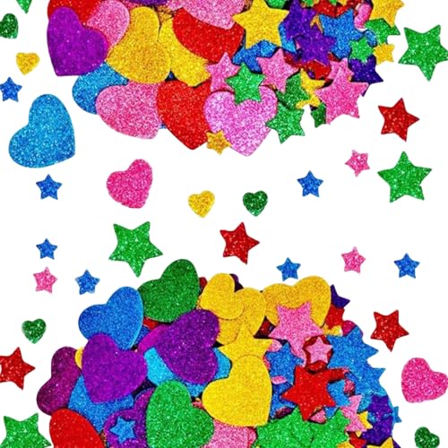 Werownsgso 300 Stück Bunte Stern Herz Aufkleber Selbstklebende Glitzer Schaumaufkleber Schaumaufkleber Set Glitzer Basteln Karneval Sticker Für Partydeko Wanddeko Handbuch Geburtstagsdeko von Werownsgso