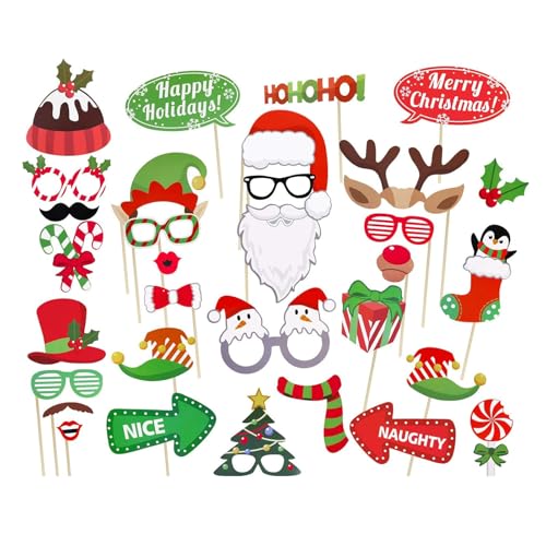Werownsgso Weihnachtsfeier Fotorequisiten, Fotobox Accessoires Weihnachten, Lustige Foto Requisiten, Weihnachts Dekoration, Selfie-Requisiten für Erwachsene Kinder Weihnachtsfeier Zubehör (32) von Werownsgso