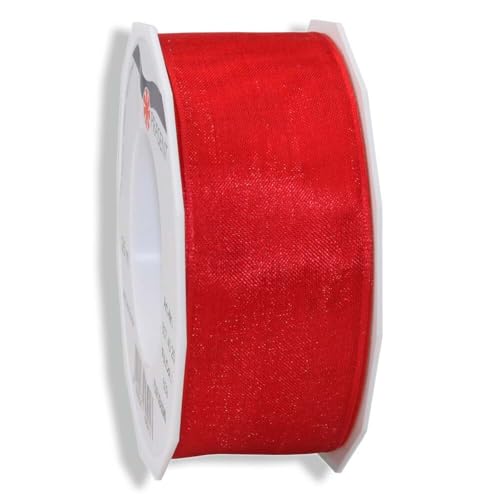 Geschenkband Organza, Drahtkante, Organzaband, Dekoband, Rot, 40 mm x 25 m, 1 Rolle(n) von Wertpack