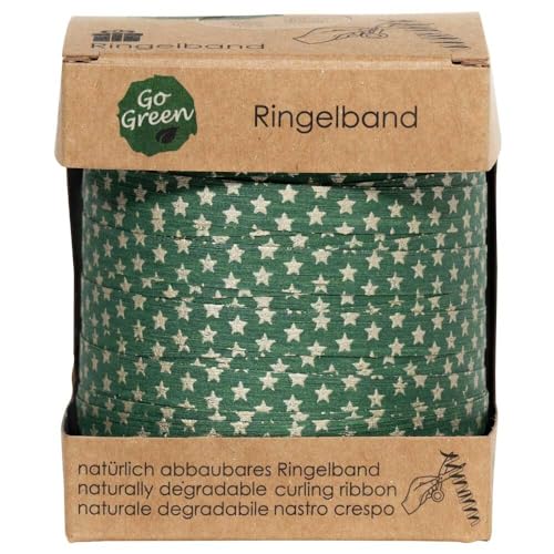 Baumwoll Ringelband Geschenkband grün/Sterne in gold 10 mm x 100 m, 1 Rolle(n) von Wertpack