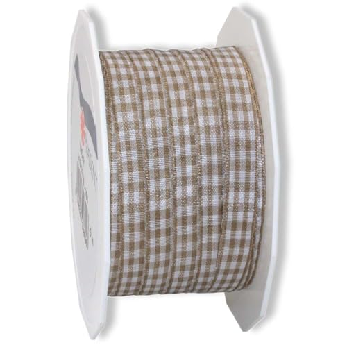 Geschenkband, Stoffband, Vichy-Karo, Taupe, gewebte Kante, 10 mm x 20 m, 1 Rolle(n) von Wertpack
