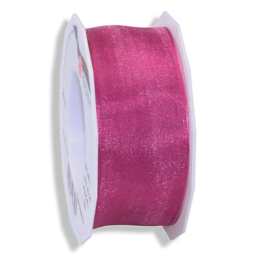 Geschenkband Organza, Drahtkante, Organzaband, Dekoband, Fuchsia, 40mm x 25m, 1 Rolle(n) von Wertpack