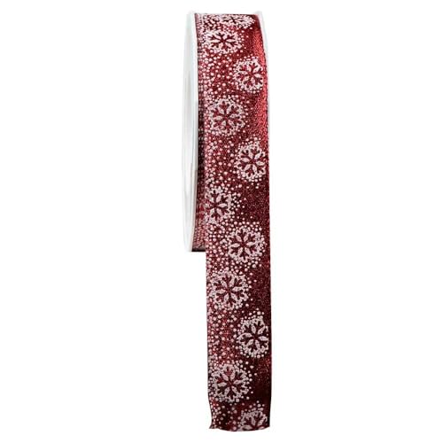 Geschenkband Schneekristalle Weihnachten bordeaux 25 mm x 20 m, 1 Rolle(n) von Wertpack