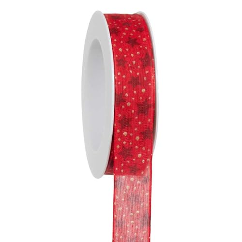 Geschenkband Sterne/Punkte Weihnachten bordeaux 25 mm x 18 m, 1 Rolle(n) von Wertpack