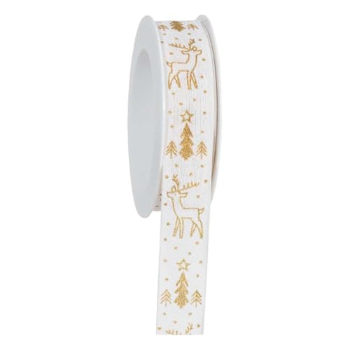 Geschenkband natur Rentier/Tannen gold 25 mm x 18 m, 1 Rolle(n) von Wertpack