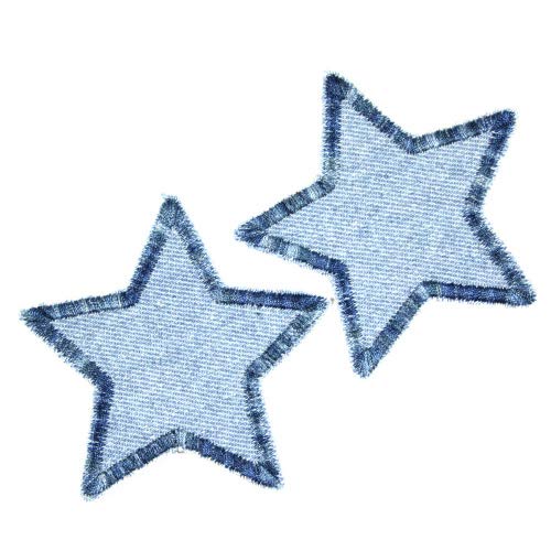 2 Bügelflicken Stern blaue Jeansflicken multicolor Aufnäher Flicken zum aufbügeln kleine Bügelbilder 7cm Hosenflicken von Wertstueck Flickli