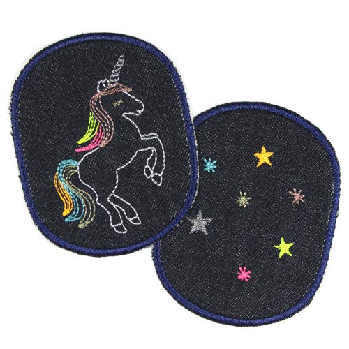 2 Hosenflicken Einhorn und Sterne Knieflicken Flicken Bügelflicken Bio Jeans Aufbügler 10 x 8cm teilw. Neonfarben und Metallicgarn 2 Hosenflicken Einhorn und Sterne Knieflicken Flicken Bügelflicken Bio Jeans Aufbügler 10 x 8cm teilw. Neonfarben und Metallicgarn von Wertstueck Flickli