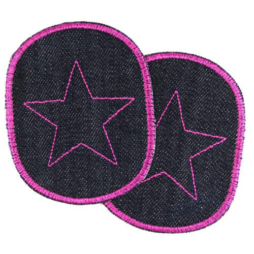 2 Hosenflicken mit Stern pink Knieflicken Set 10 x 8 cm Bügelflicken Bio Jeans blau Aufbügler Mädchen Flicken Set von Wertstueck Flickli