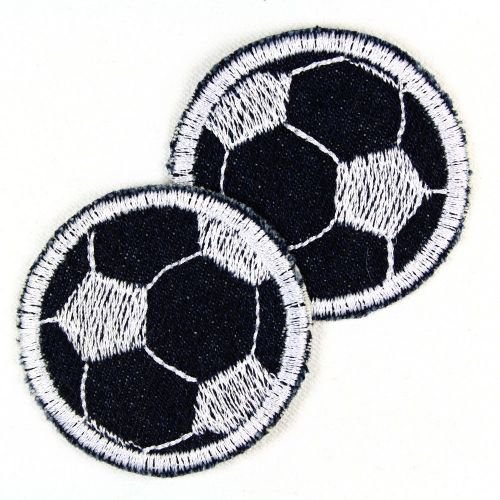 2er Set Bügelbild Applikation Aufnäher Patch Flicken Hosenflicken Fußball schwarz weiß rund 5,0 cm von Wertstueck Flickli