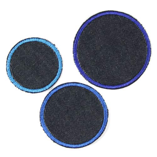3 runde Flicken zum aufbügeln Kreise Punkte 5, 6 und 7cm blaue Bügelflicken Jeansflicken von Wertstueck Flickli