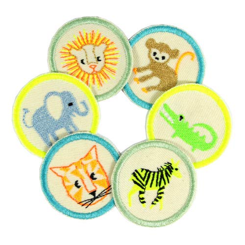6 Bügelbilder Tiere Krokodil Affe Elefant Zebra TIger Löwe ø 5cm Flicken zum aufbügeln hell neon kleine Bügelbilder creme neon bunt Aufbügler flickli 6 Bügelbilder Tiere Krokodil Affe Elefant Zebra TIger Löwe ø 5cm Flicken zum aufbügeln hell neon kleine Bügelbilder creme neon bunt Aufbügler flickli von Wertstueck Flickli