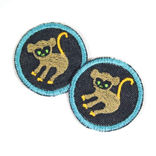 Affen Bügelbilder mini Patches Bio Jeans 2 Flicken zum aufbügeln kleine Hosenflicken ø 5cm Aufbügler Tiere Bügelflicken Aufnäher Kinder von Wertstueck Flickli