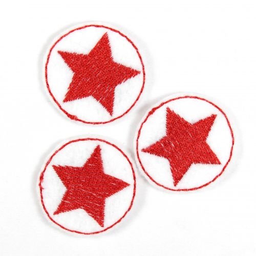 Aufbügler Flicken rund 3er Set Stern rot auf weiss Bügelflicken klein Bügelbilder Sterne patches Applikation zum aufbügeln von Wertstueck Flickli