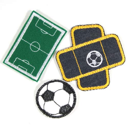 Aufbügler Fußball Set Fußballplatz 4,7 x 7 cm Pflaster 8,3 x 8cm und Fußball ø 5 cm Flicken Bügelflicken Aufbügler Fußball Set Fußballplatz 4,7 x 7 cm Pflaster 8,3 x 8cm und Fußball ø 5 cm Flicken Bügelflicken von Wertstueck Flickli