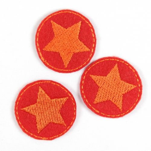 Bügelbild Flicken Aufbügler rund 3er Set klein Stern orange auf rot patches zum Aufbügeln mini Applikation von Wertstueck Flickli