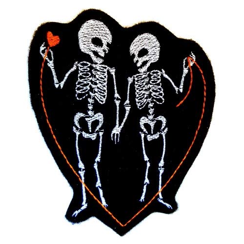 Bügelbild Skelette"Ewige Liebe" Aufbügler Skelett Patch 12 x 9,5cm Aufnäher für Erwachsene Flicken zum aufbügeln Hochzeit Liebe skuril von Wertstueck Flickli