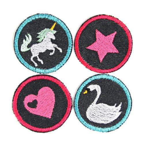 Bügelbilder 4 Flicken Einhorn Herz Stern Schwan Aufbügler kleine Bügelflicken ø 5cm rund Bio Jeansflicken Patches Hosenflicken Bügelbilder 4 Flicken Einhorn Herz Stern Schwan Aufbügler kleine Bügelflicken ø 5cm rund Bio Jeansflicken Patches Hosenflicken von Wertstueck Flickli