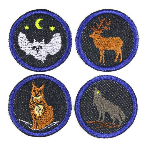 Bügelbilder 4 Flicken Eule Hirsch Luchs Wolf bio Jeansflicken Aufbügler kleine Bügelflicken 5cm rund teilw. Neonfarben Bügelbilder 4 Flicken Eule Hirsch Luchs Wolf bio Jeansflicken Aufbügler kleine Bügelflicken 5cm rund teilw. Neonfarben von Wertstueck Flickli