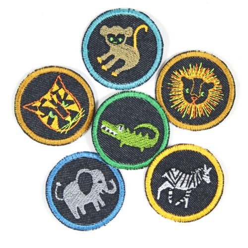 Bügelbilder 6 Tiere Krokodil Affe Elefant Zebra TIger Löwe ø 5cm Flicken zum aufbügeln Set kleine Bügelbilder Aufbügler für Kinder Bügelbilder 6 Tiere Krokodil Affe Elefant Zebra TIger Löwe ø 5cm Flicken zum aufbügeln Set kleine Bügelbilder Aufbügler für Kinder von Wertstueck Flickli