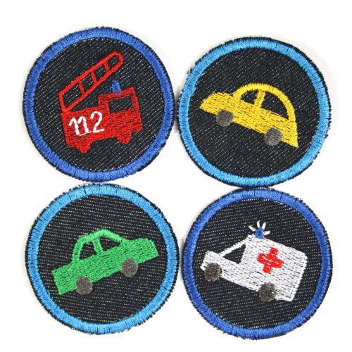 Bügelbilder Auto Feuerwehr Krankenwagen 4 Flicken ø 5 cm Aufbügler kleine Bügelflicken rund Bio Jeansflicken Patches Hosenflicken zum aufbügeln von Wertstueck Flickli