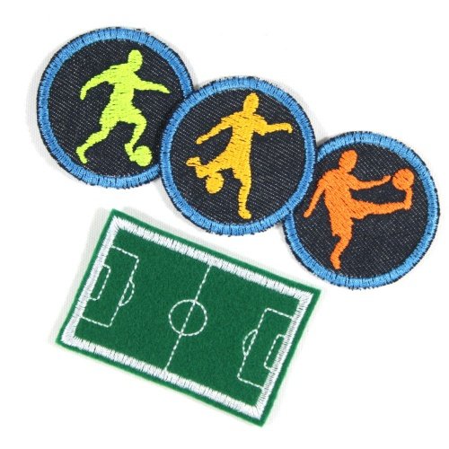 Bügelbilder Paket Aufbügler Junge 4 Flicken Set Bügelflicken ø 5cm Fußballer Fußballplatz 4,7 x 7 cm klein zum aufbügeln für Kinder und Erwachsene Bügelbilder Paket Aufbügler Junge 4 Flicken Set Bügelflicken ø 5cm Fußballer Fußballplatz 4,7 x 7 cm klein zum aufbügeln für Kinder und Erwachsene von Wertstueck Flickli